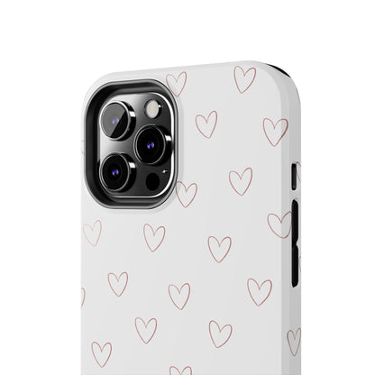 Hand-Drawn Hearts Tough Phone Case | Minimal Pink Heart Pattern