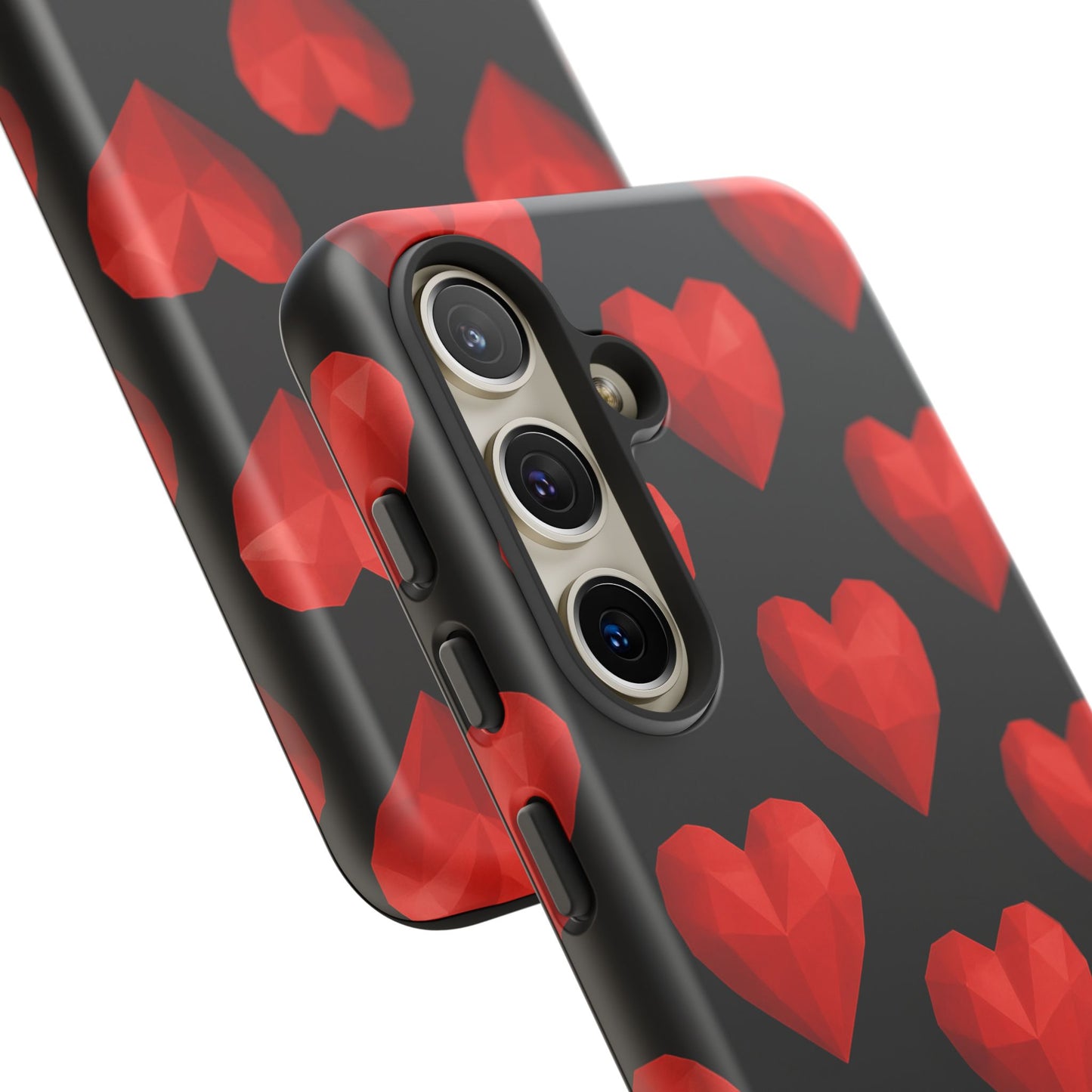 Red Heart Phone Case – Geometric Heart Pattern Tough Case (Black)