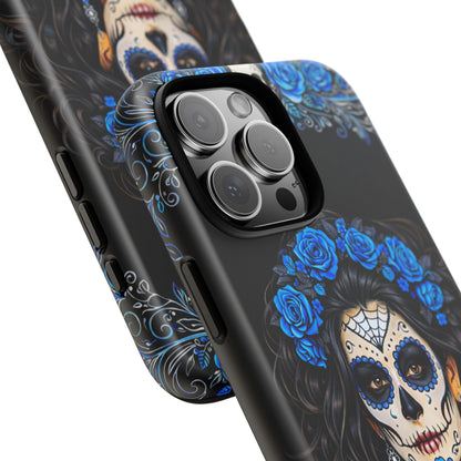 Blue Sugar Skull Woman Phone Case – Day of the Dead Aesthetic Tough Cover