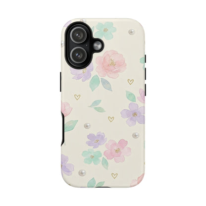 Pastel Floral Phone Case – Coquette Watercolor Flower Hearts Tough Case (iPhone, Samsung, Pixel)