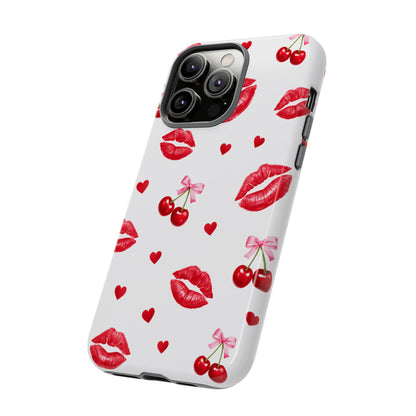 Red Lips & Cherry Phone Case – Y2K Retro Aesthetic Tough Cover