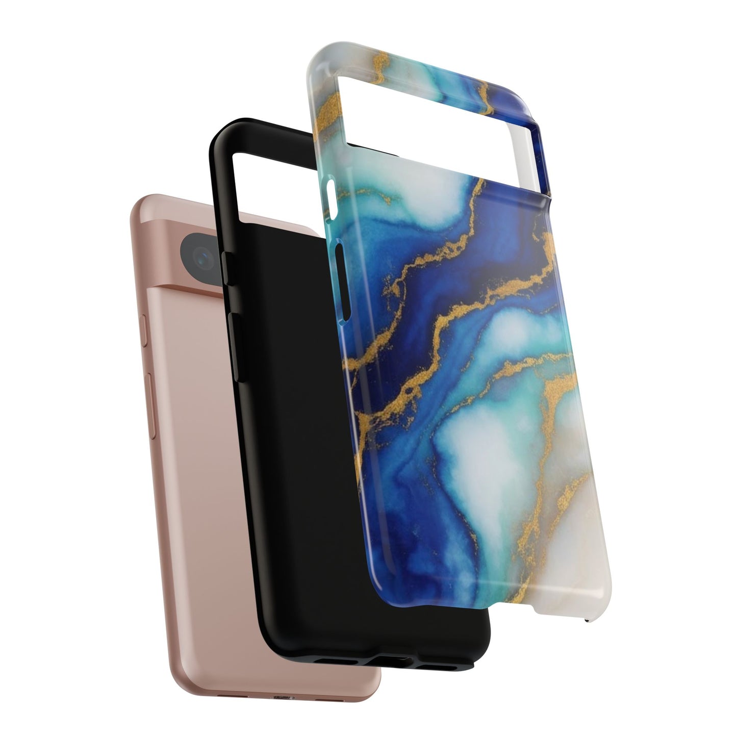 Blue & Gold Marble Phone Case – Luxury Resin Art Tough Case (iPhone, Samsung, Pixel)