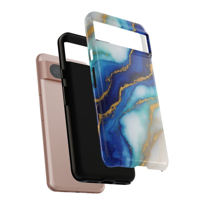 Blue & Gold Marble Phone Case – Luxury Resin Art Tough Case (iPhone, Samsung, Pixel)