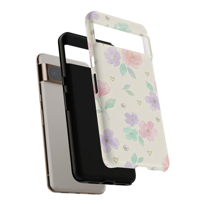 Pastel Floral Phone Case – Coquette Watercolor Flower Hearts Tough Case (iPhone, Samsung, Pixel)