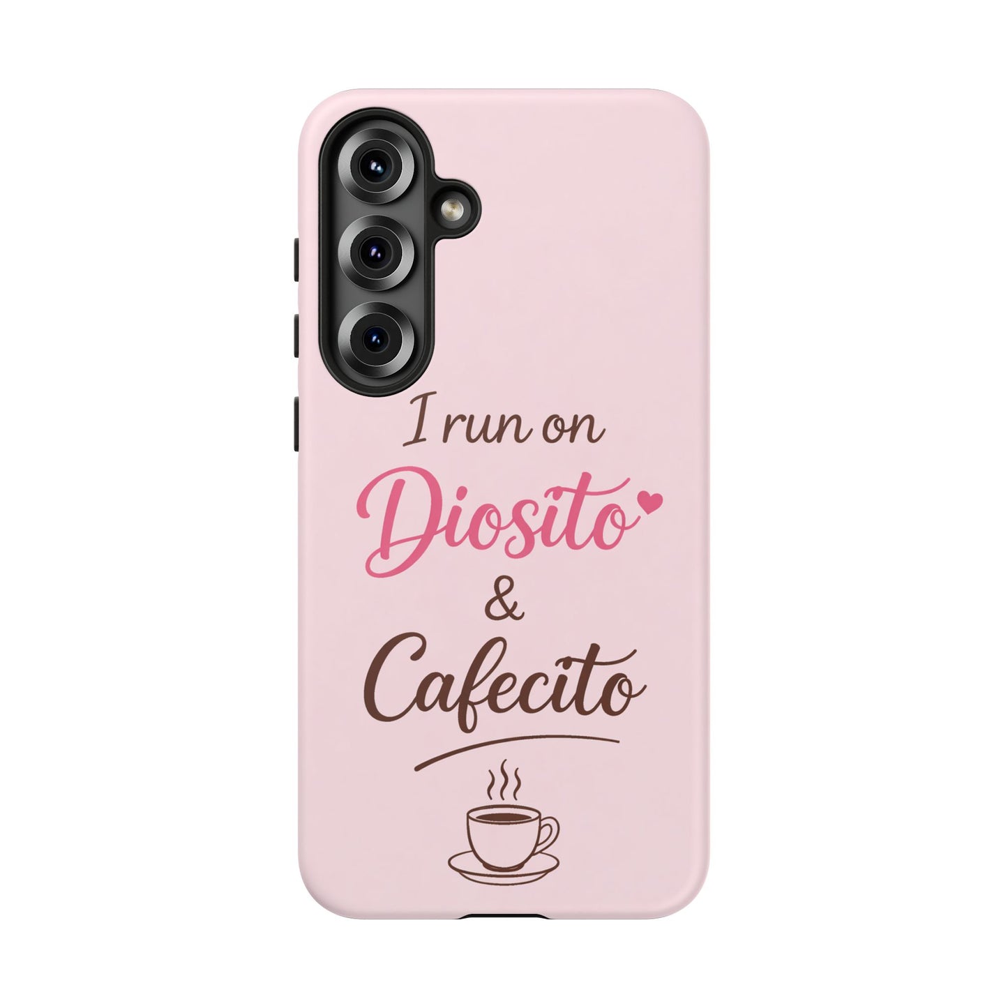 I Run on Diosito y Cafecito Phone Case, Pink Aesthetic Latina Faith Coffee Case, Girly Protective iPhone Samsung Cover