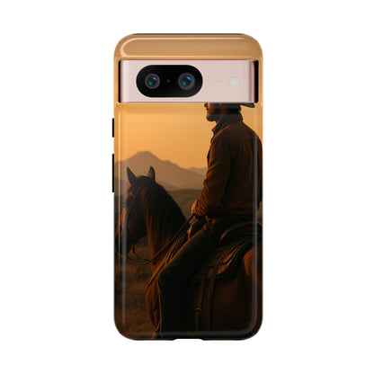 Western Cowboy Sunset Phone Case | Horse Rider Desert Aesthetic Tough Protective Case