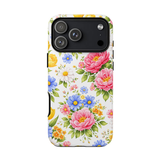 Pink Peony Floral Phone Case Vintage Cottagecore Daisy Tough Cover