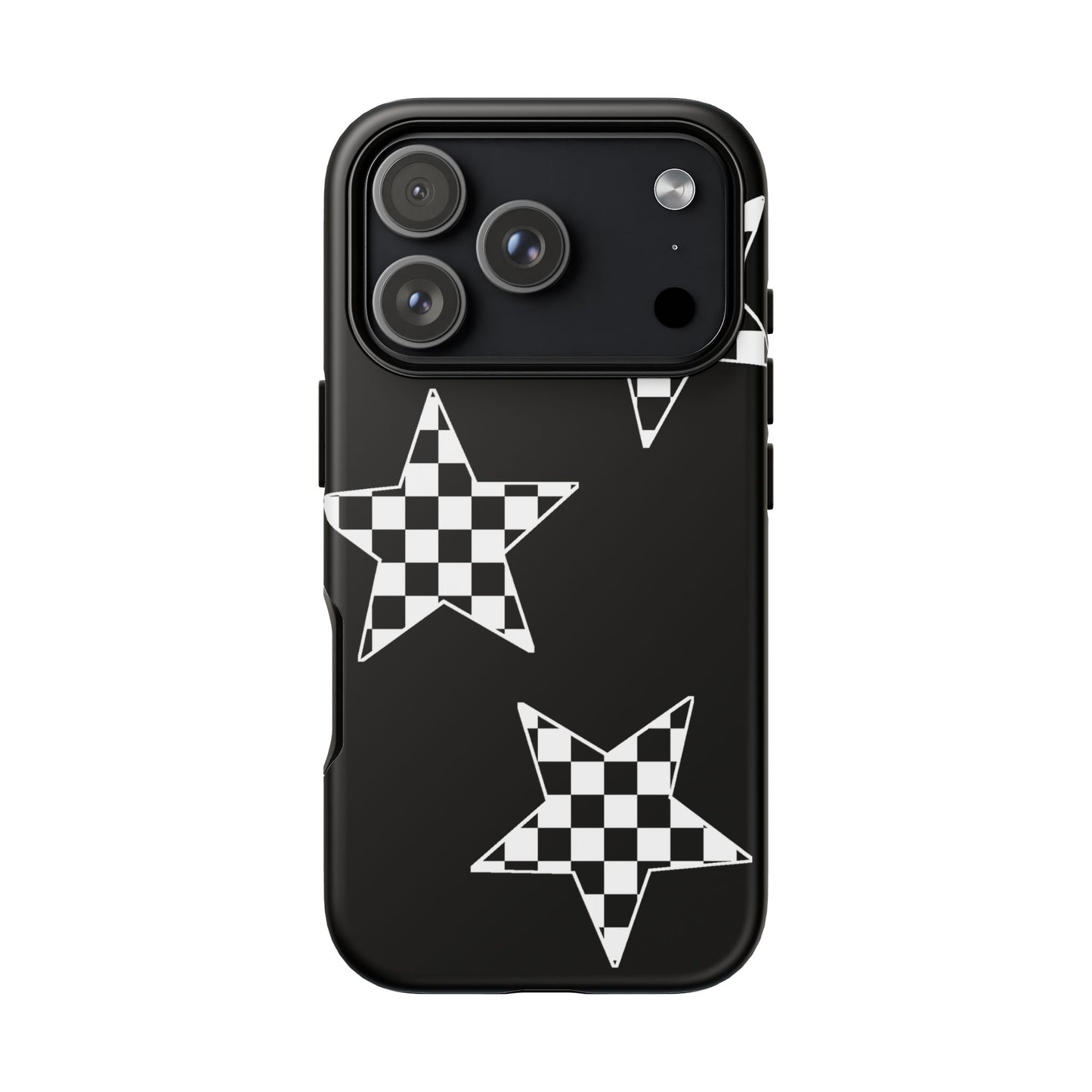 Checkered Star Tough Phone Case – Black Retro Graphic Protective Cover for Iphone, Samsung Galaxy and Pixel