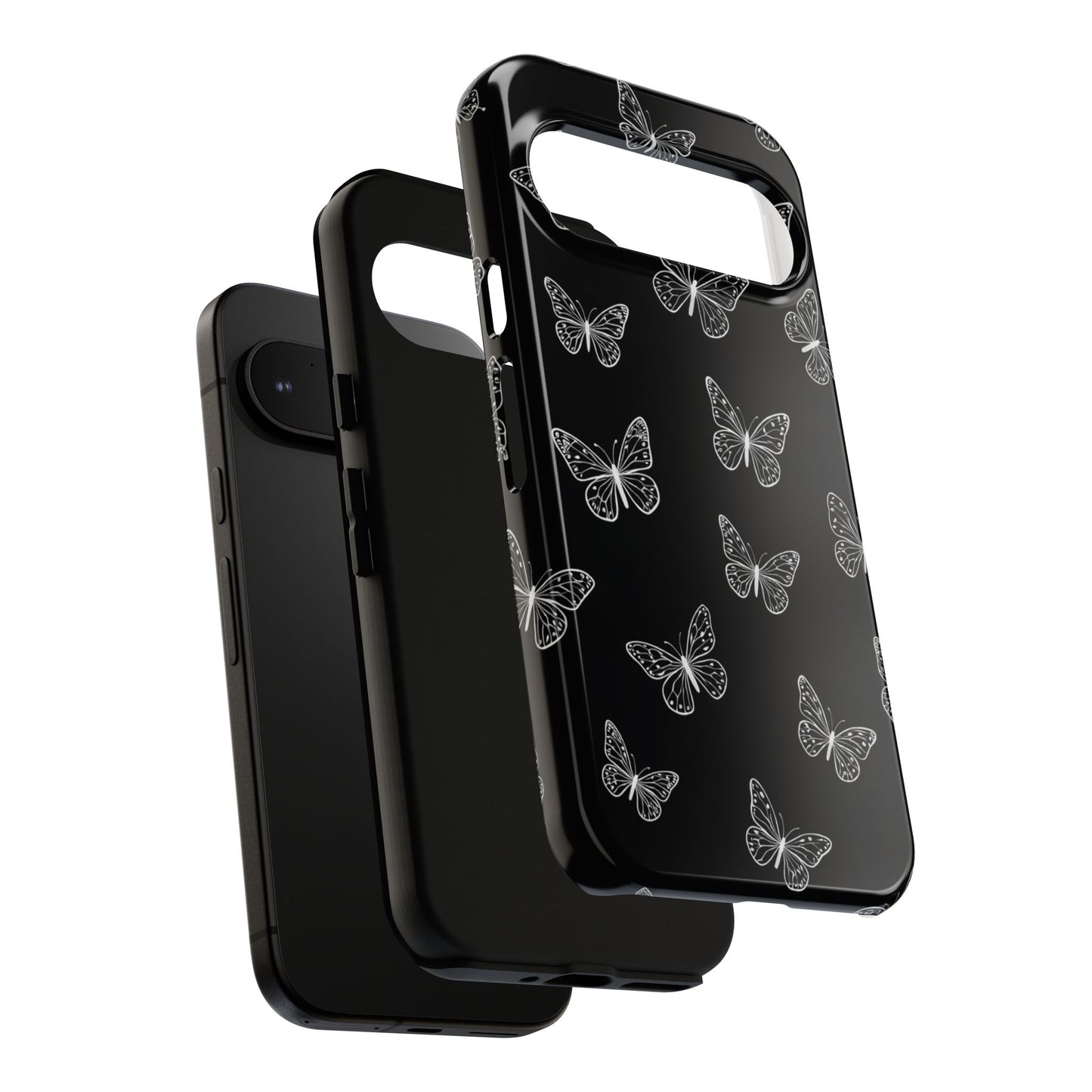 White Butterfly Pattern Phone Case – Dark Aesthetic Monochrome Tough Cover