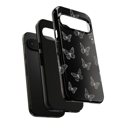 White Butterfly Pattern Phone Case – Dark Aesthetic Monochrome Tough Cover