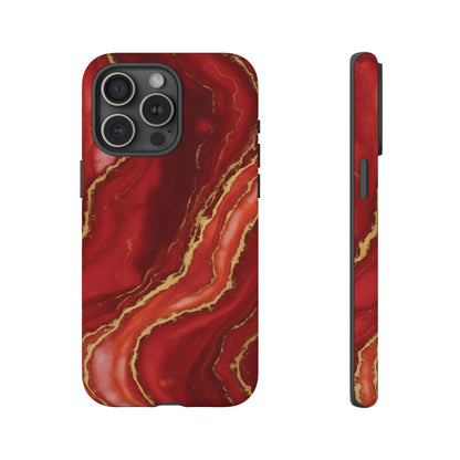 Red Agate Marble Phone Case with Gold Veins – Luxury Tough iPhone & Samsung Case