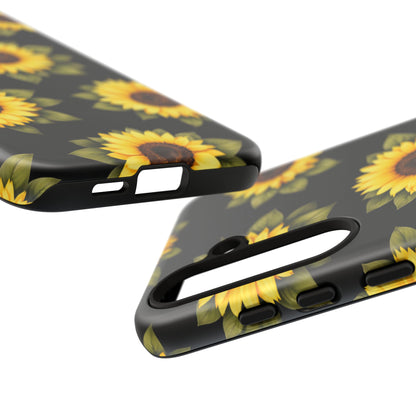 Sunflower Floral Tough Phone Case – Black Background Protective Cover for Iphone, Samsung Galaxy and Pixel