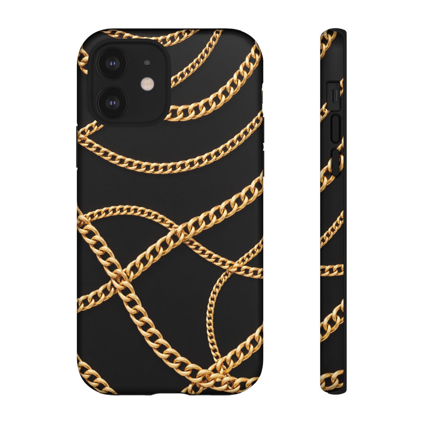 Luxury Gold Chain Phone Case – Black Designer Style Tough Protective Cover for Iphone, Samsung Galaxy and Pixel
