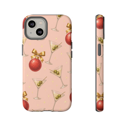 Cocktail Ornament Phone Case – Pink Martini & Cherry Pattern | Glossy or Matte for Iphone, Samsung Galaxy and Pixel