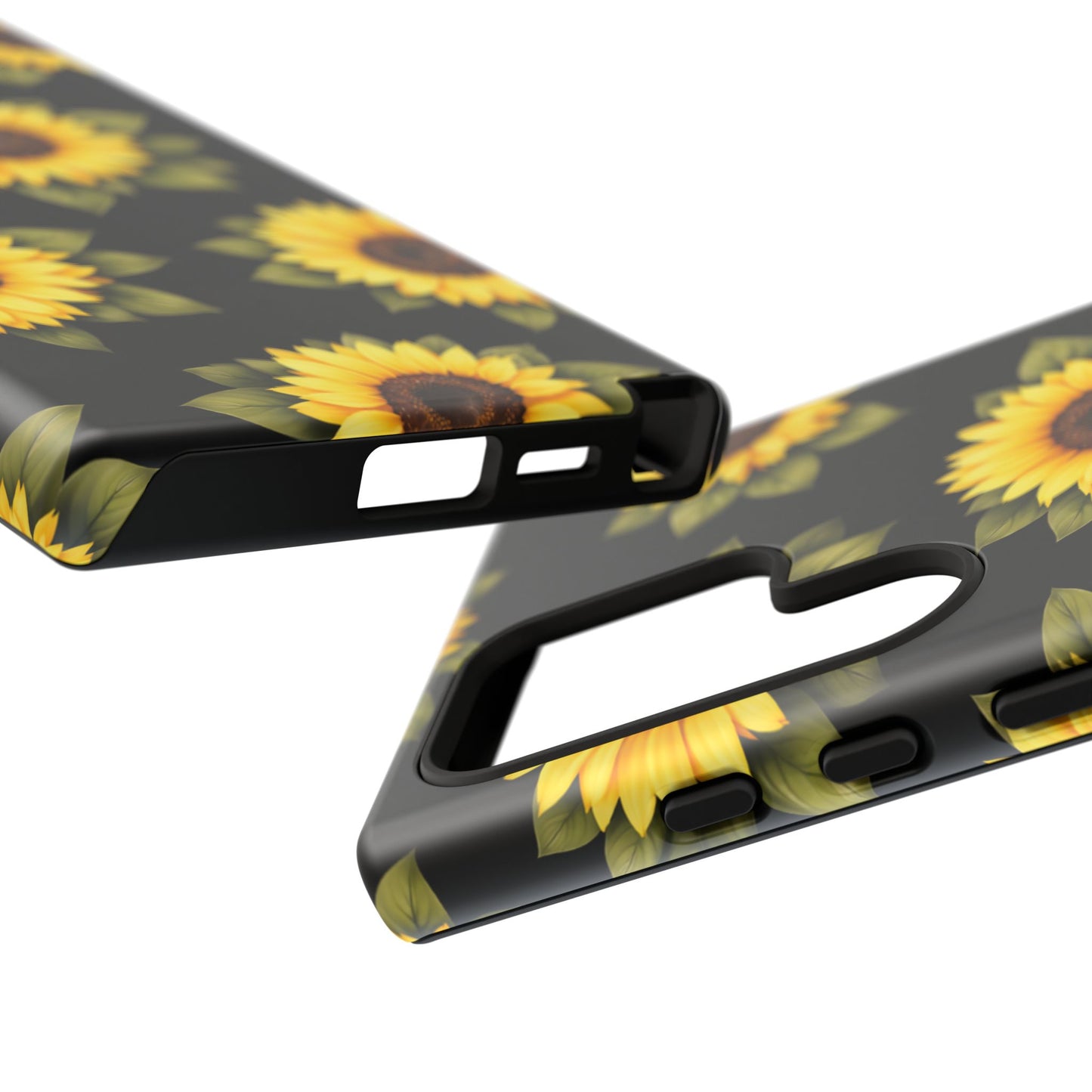 Sunflower Floral Tough Phone Case – Black Background Protective Cover for Iphone, Samsung Galaxy and Pixel