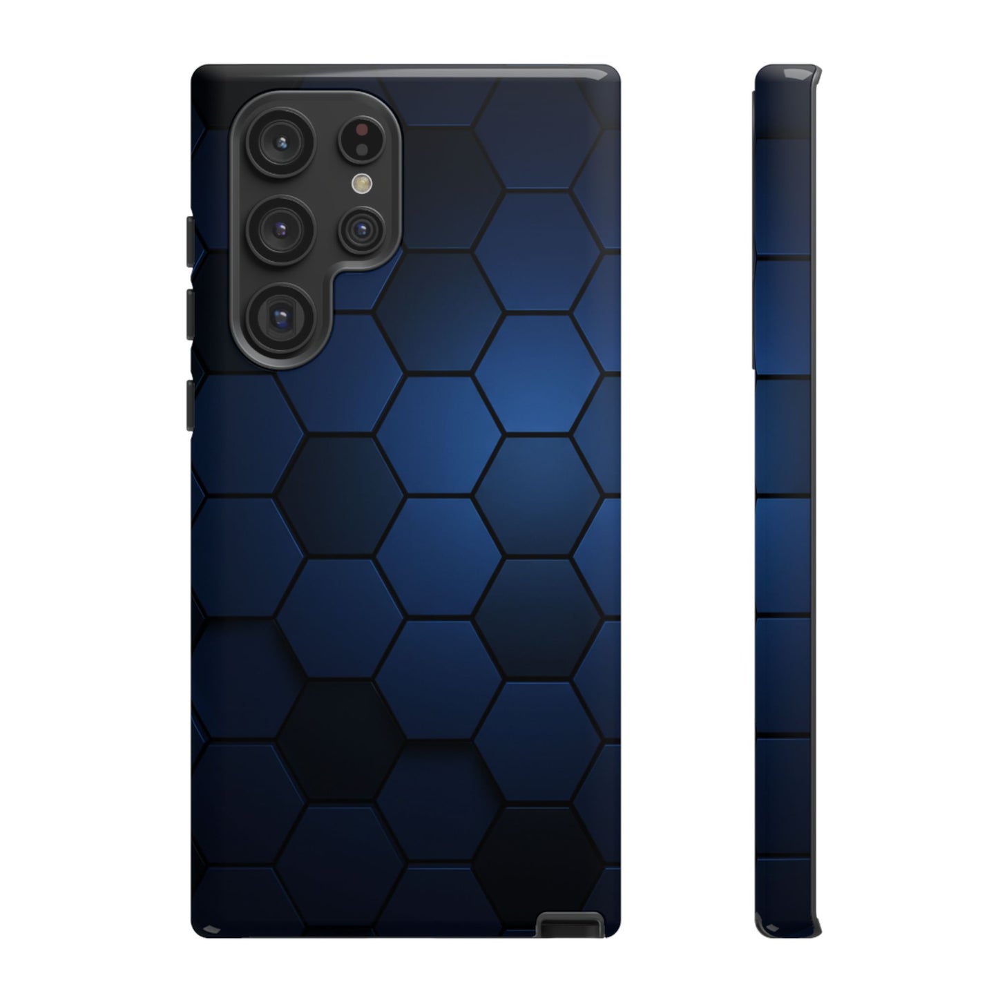 Blue Hexagon Gradient Phone Case | Honeycomb Geometric Tech Aesthetic | Minimalist Tough Case for iPhone & Samsung