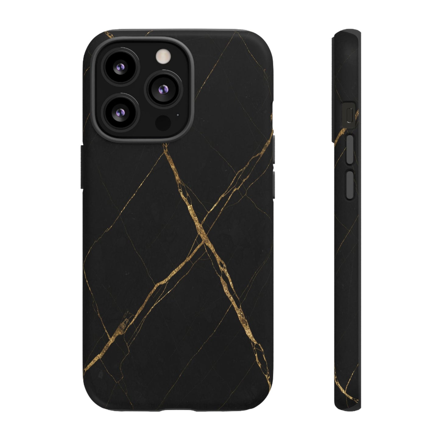 Black Marble Phone Case with Gold Veins – Luxury Minimal Aesthetic Tough Case