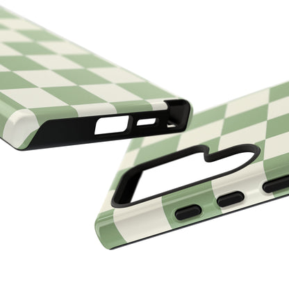 Sage Green Checkerboard Phone Case | Minimal Aesthetic Tough Case