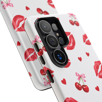 Red Lips & Cherry Phone Case – Y2K Retro Aesthetic Tough Cover