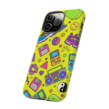 90s Retro Neon Phone Case – Y2K Nostalgia Colorful Icons Tough Protective Case