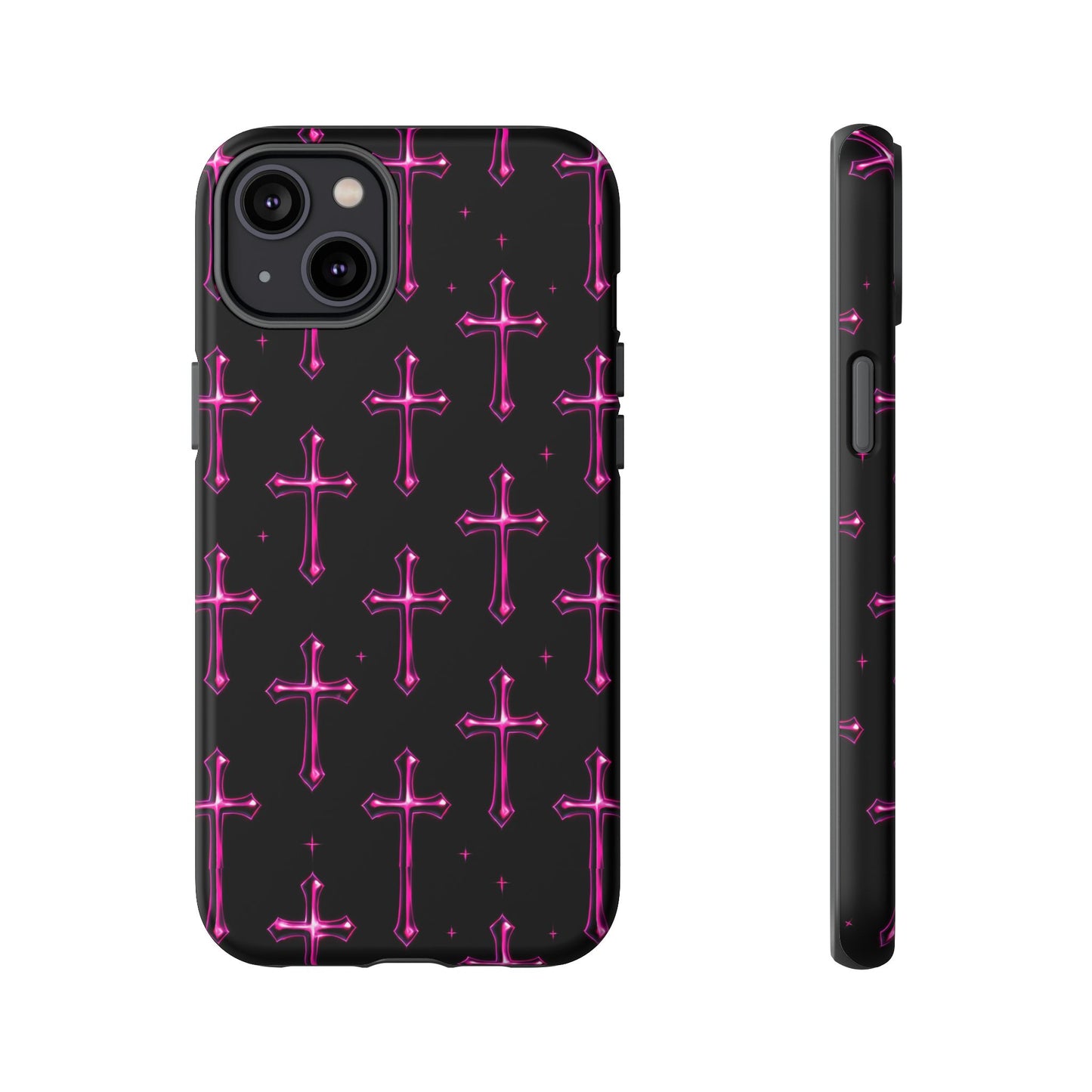 Neon Pink Cross Pattern Phone Case | Tough Protective Case for Iphone, Samsung Galaxy and Pixel