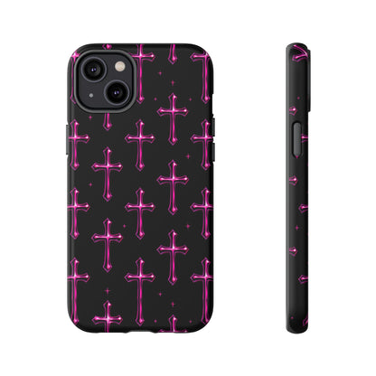 Neon Pink Cross Pattern Phone Case | Tough Protective Case for Iphone, Samsung Galaxy and Pixel