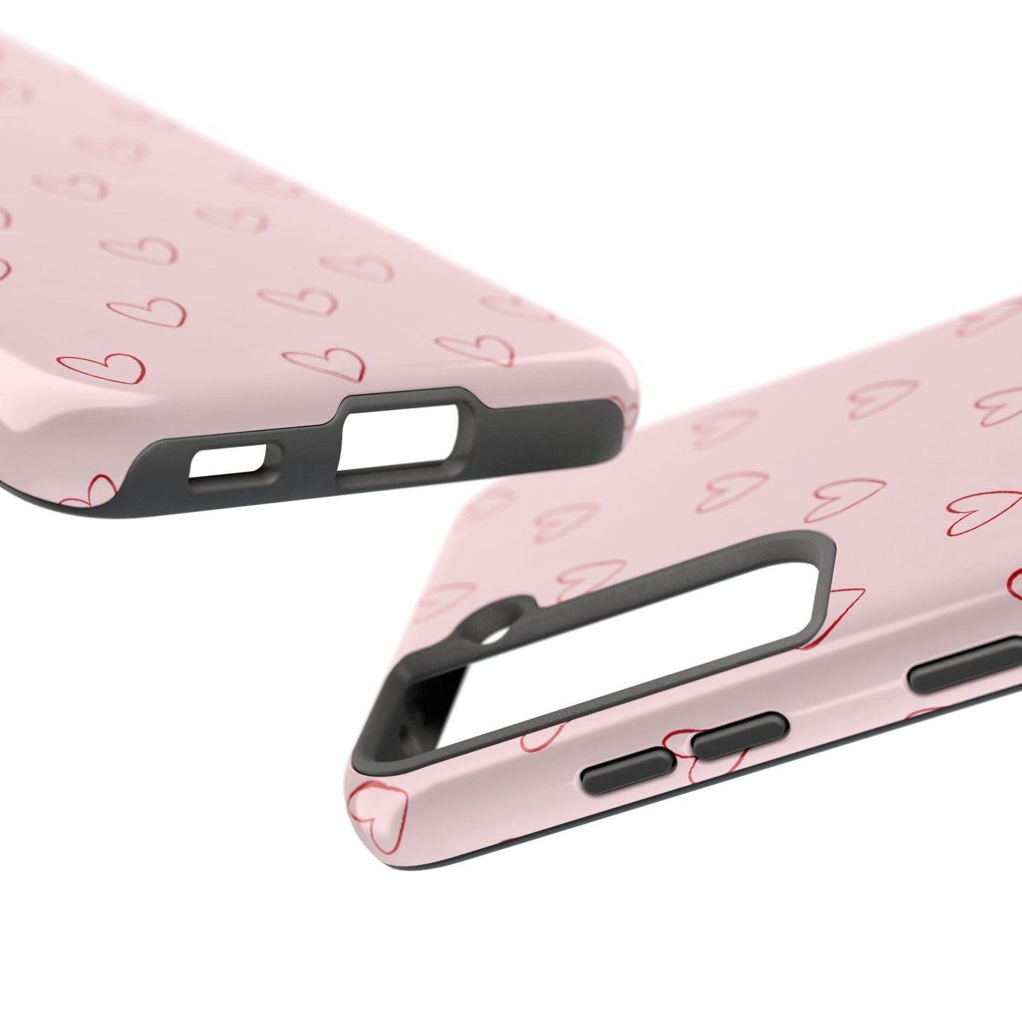 Pink Doodle Hearts Phone Case | Minimal Cute Heart Pattern Tough Case