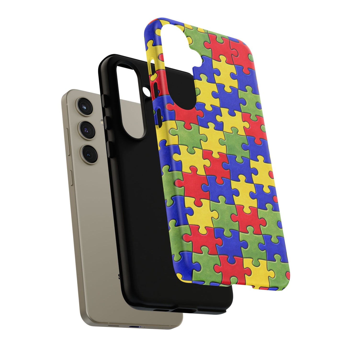 Colorful Puzzle Phone Case, Autism Awareness Jigsaw Design, Tough Protective Case, iPhone & Samsung Case, Vibrant Puzzle Pattern