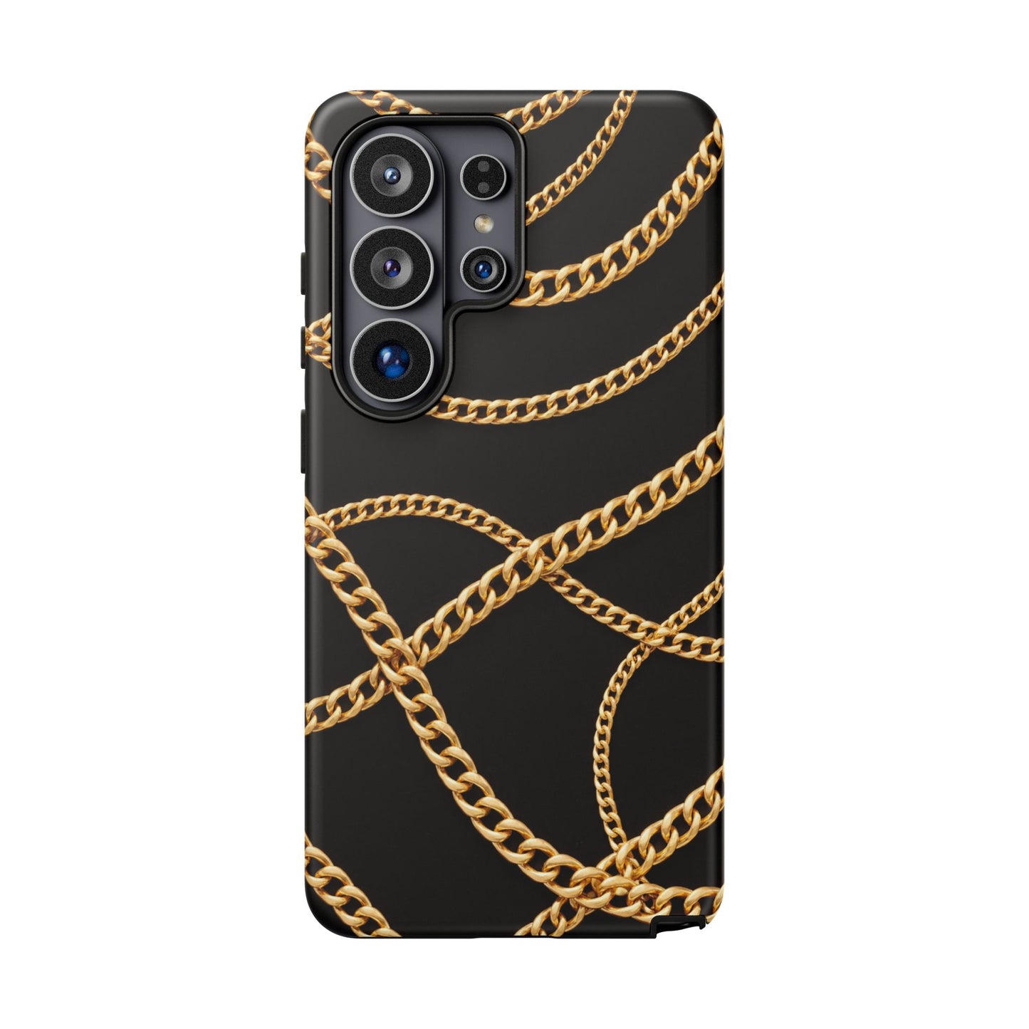 Luxury Gold Chain Phone Case – Black Designer Style Tough Protective Cover for Iphone, Samsung Galaxy and Pixel