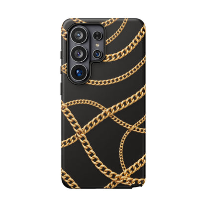 Luxury Gold Chain Phone Case – Black Designer Style Tough Protective Cover for Iphone, Samsung Galaxy and Pixel