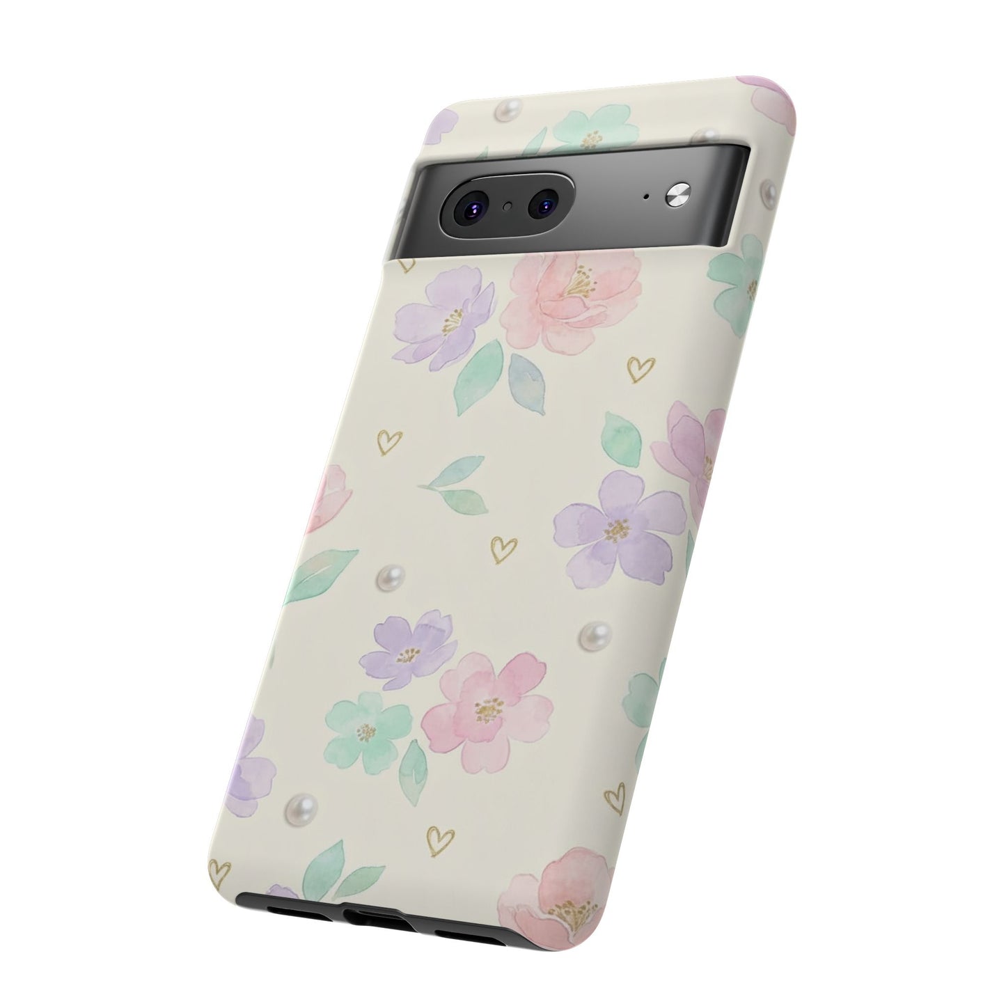 Pastel Floral Phone Case – Coquette Watercolor Flower Hearts Tough Case (iPhone, Samsung, Pixel)