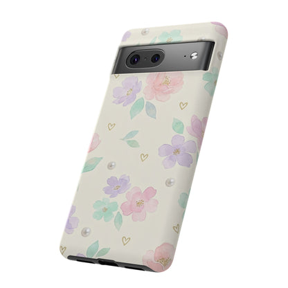 Pastel Floral Phone Case – Coquette Watercolor Flower Hearts Tough Case (iPhone, Samsung, Pixel)