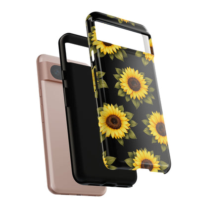 Sunflower Floral Tough Phone Case – Black Background Protective Cover for Iphone, Samsung Galaxy and Pixel