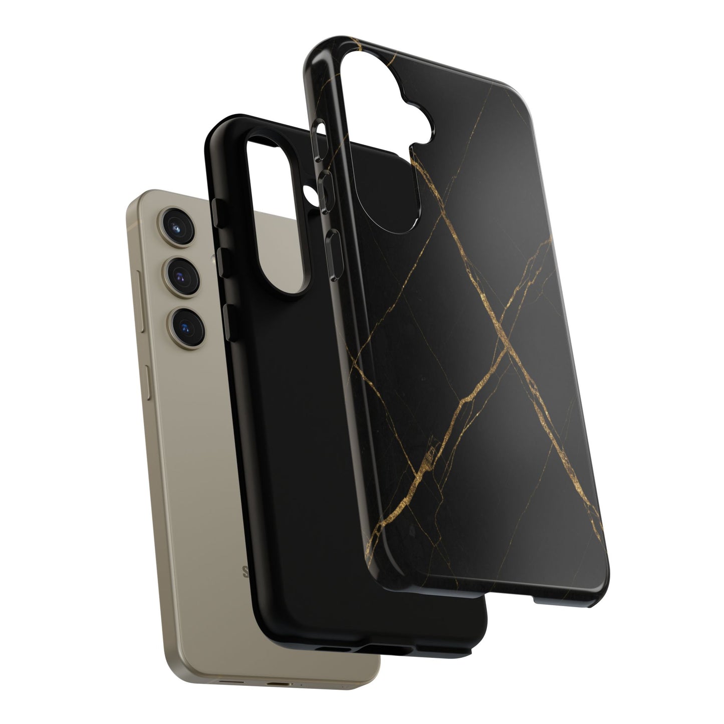 Black Marble Phone Case with Gold Veins | Minimal Luxury Tough Case