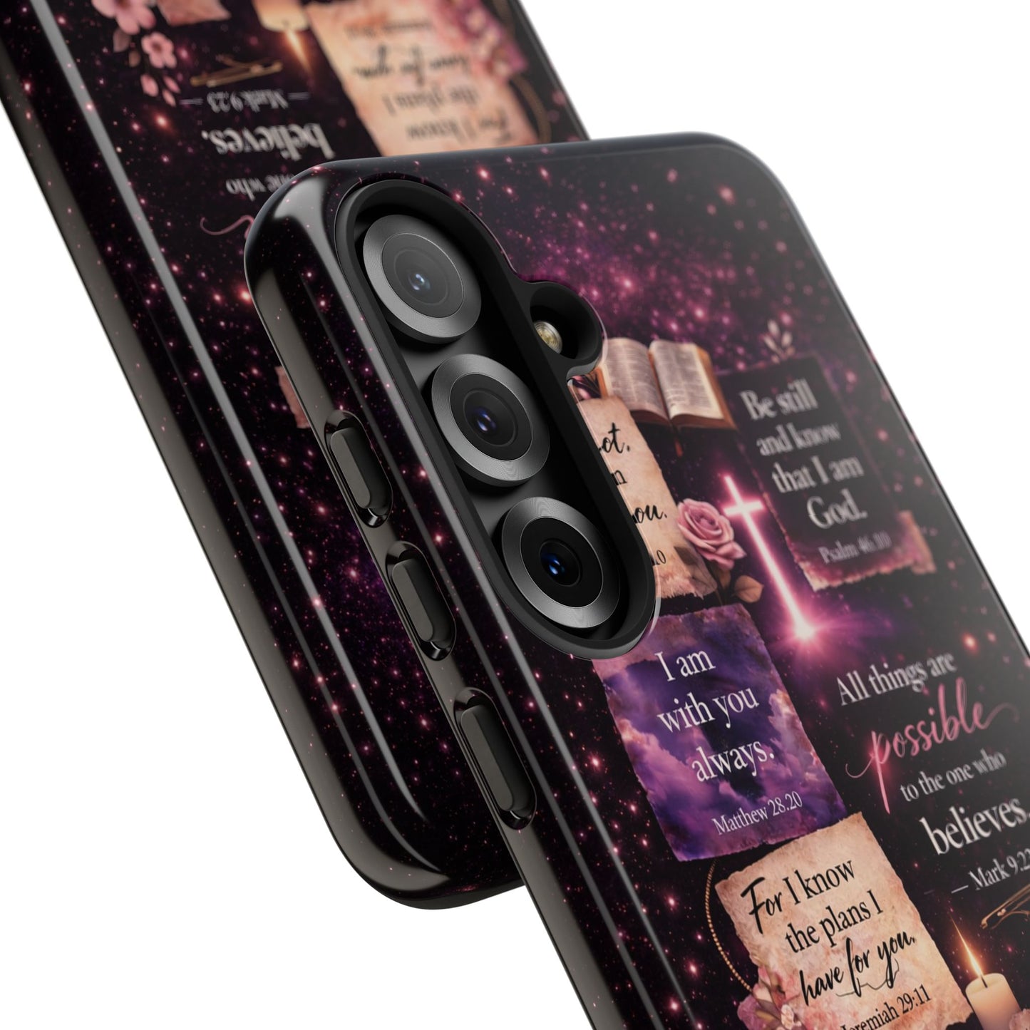 Christian Bible Verse Phone Case Pink Floral Faith Tough Protective Cover Gift