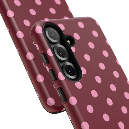 Pink Polka Dot Phone Case – Cute Aesthetic Tough Protective Phone Cover for Iphone, Samsung Galaxy and Pixel