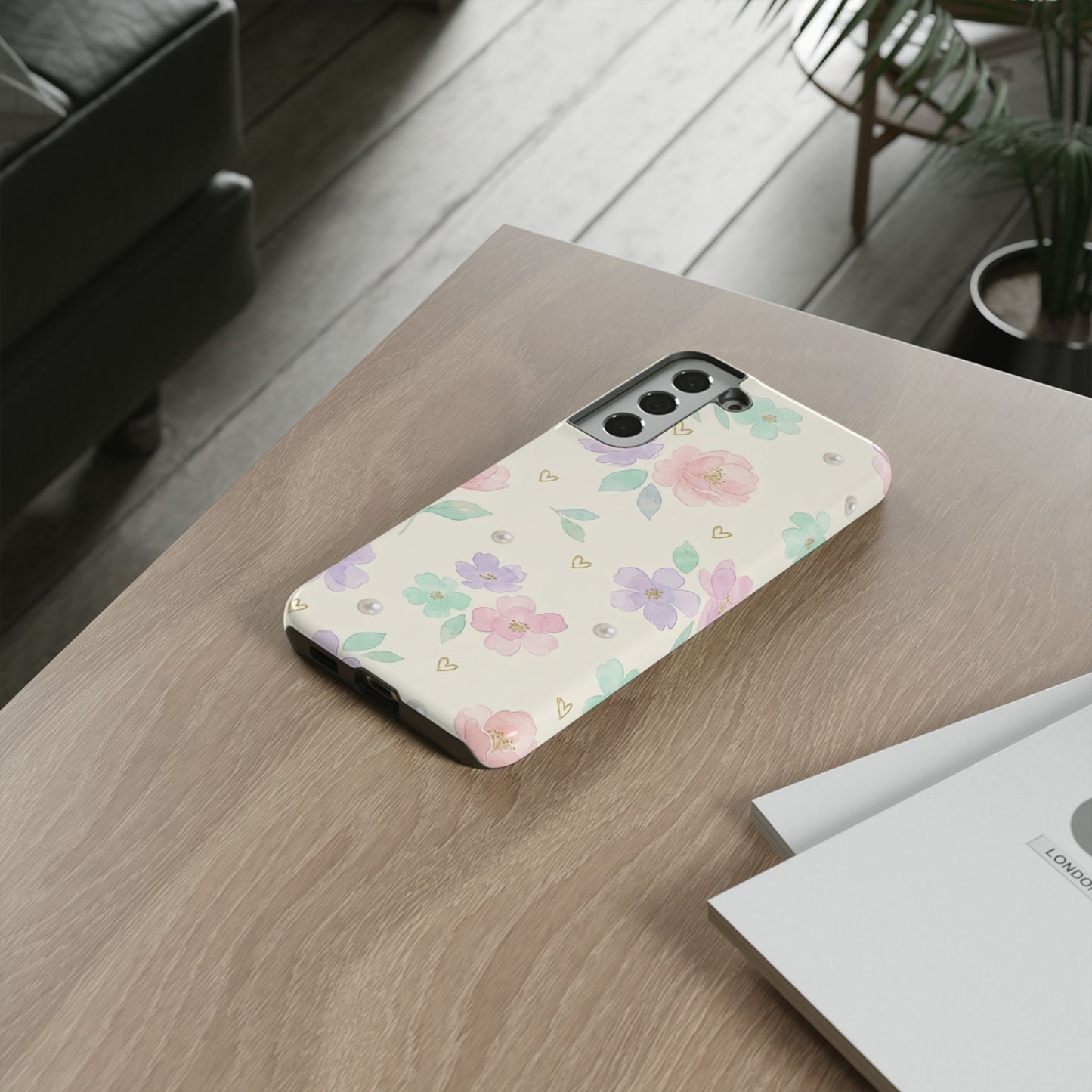 Pastel Floral Phone Case – Coquette Watercolor Flower Hearts Tough Case (iPhone, Samsung, Pixel)