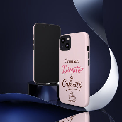 I Run on Diosito y Cafecito Phone Case, Pink Aesthetic Latina Faith Coffee Case, Girly Protective iPhone Samsung Cover
