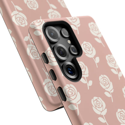 White Rose Pattern Tough Phone Case | Elegant Floral Aesthetic Case for Iphone, Samsung Galaxy and Pixel