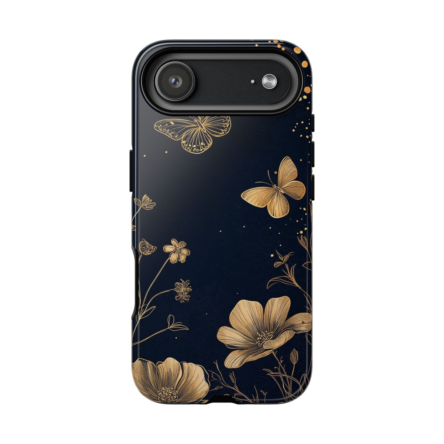 Gold Floral Butterfly Phone Case, Dark Aesthetic Botanical, Elegant Black Luxury iPhone Samsung Cover