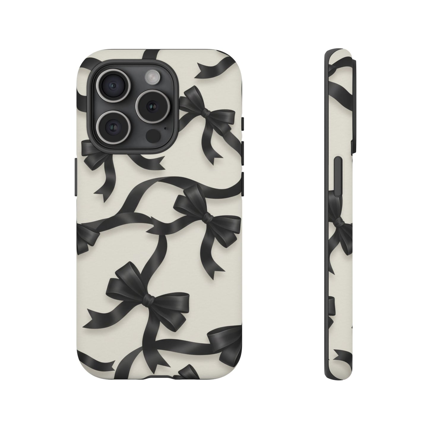 Black Ribbon Bow Phone Case, Minimal Bow Pattern Tough Protective Case