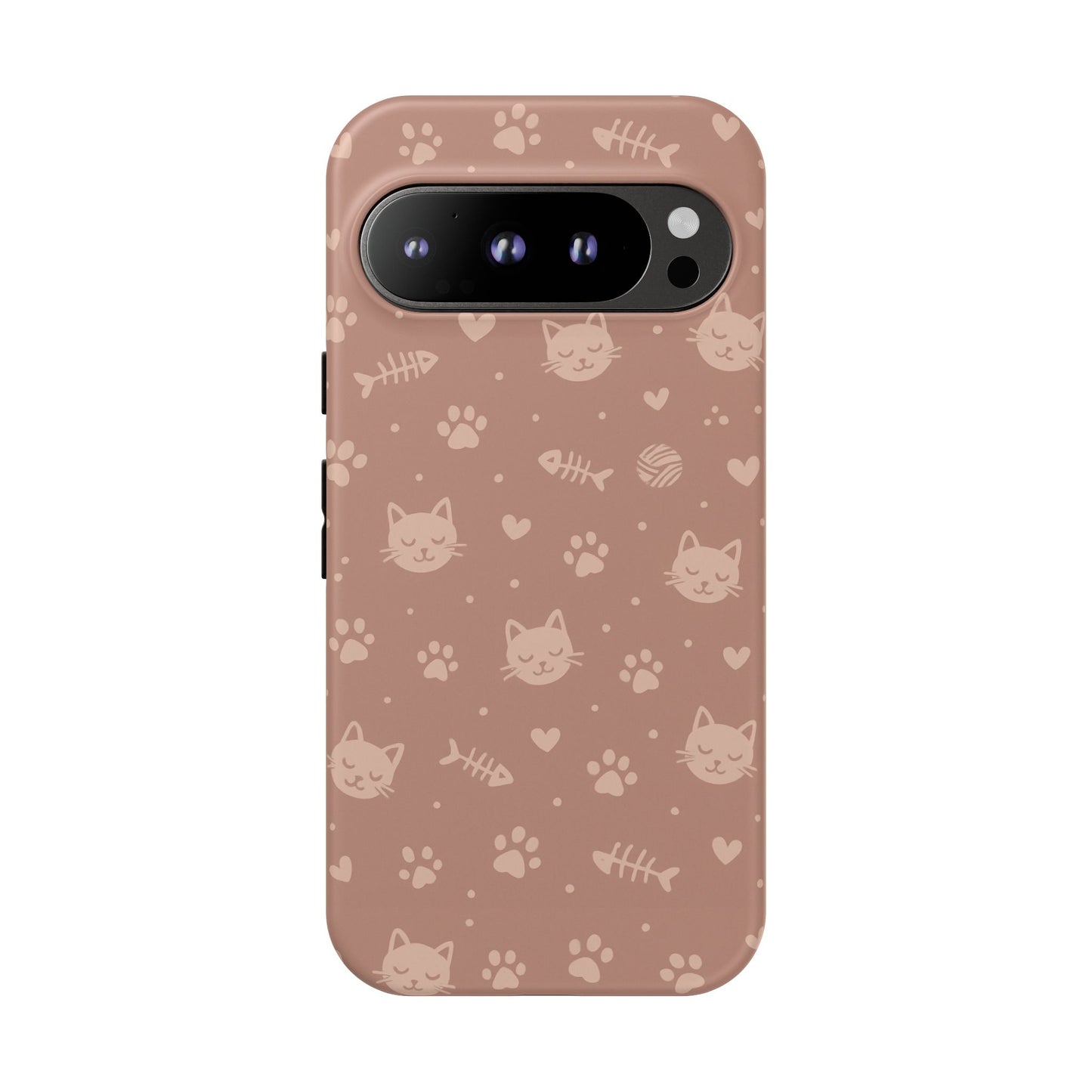 Cute Cat Pattern Phone Case | Paw Prints, Fishbone & Yarn Design Tough Case