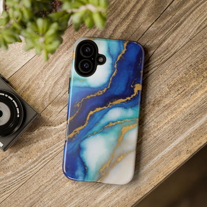 Blue & Gold Marble Phone Case – Luxury Resin Art Tough Case (iPhone, Samsung, Pixel)