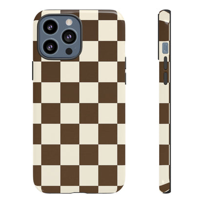 Mocha Checkerboard Phone Case | Neutral Aesthetic Tough Case