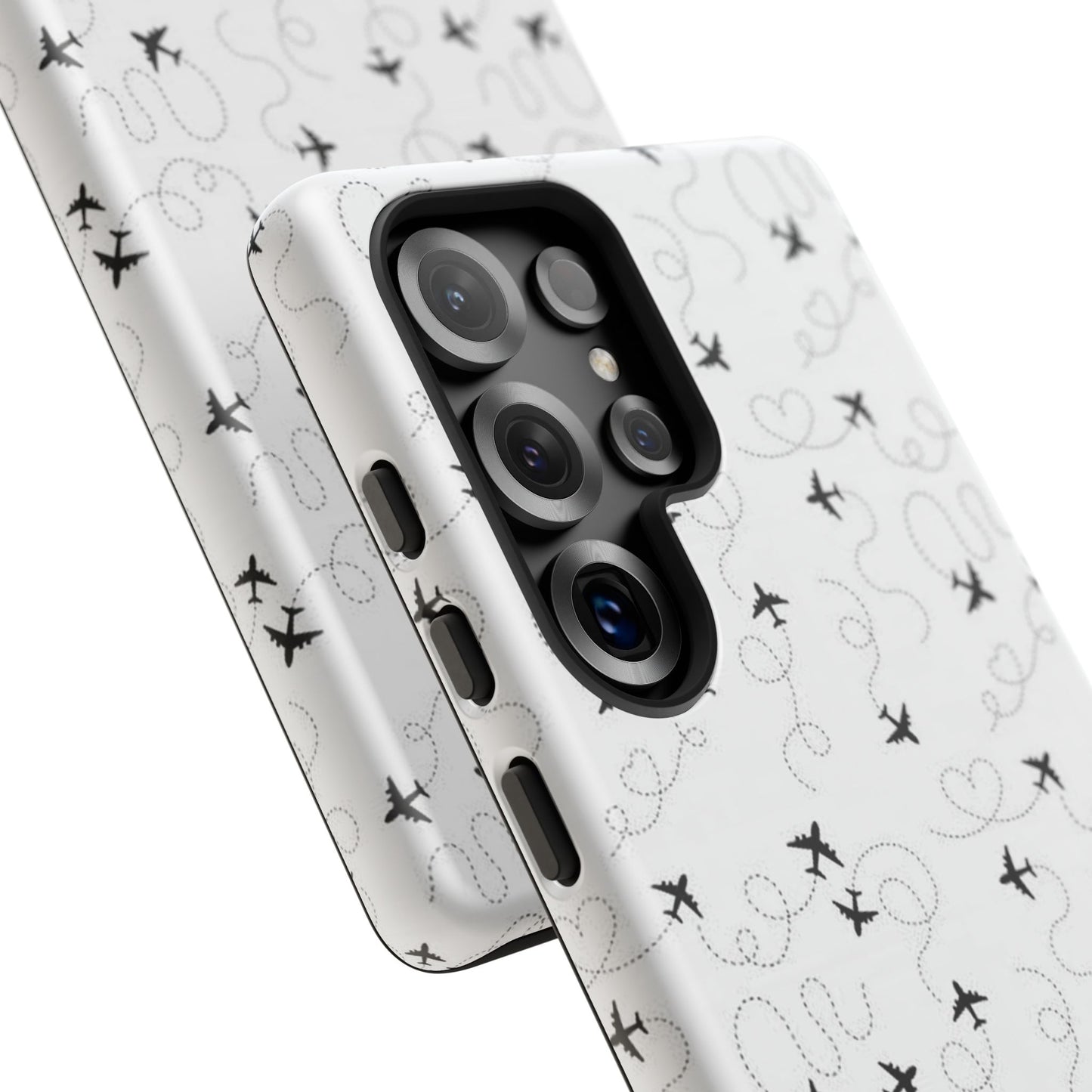 Minimal Paper Airplane Pattern Phone Case – Black White Aesthetic Tough Cover