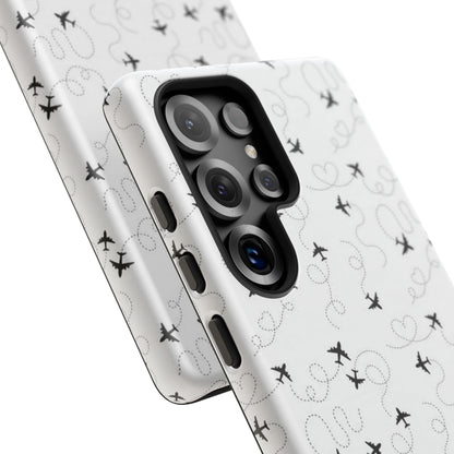 Minimal Paper Airplane Pattern Phone Case – Black White Aesthetic Tough Cover