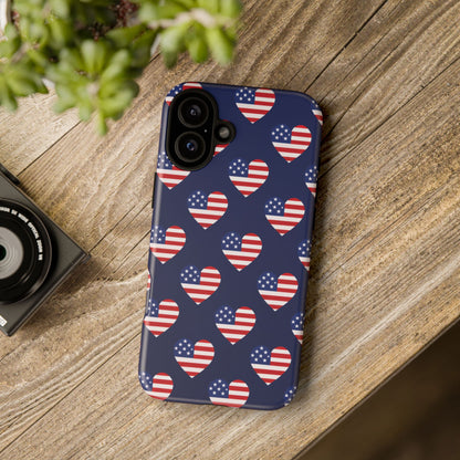 Patriotic American Flag Heart Phone Case – Tough Shockproof, USA Stars & Stripes for Iphone, Samsung Galaxy and Pixel