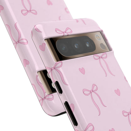 Pink Bow Heart Aesthetic Phone Case – Coquette Cute Tough Cover