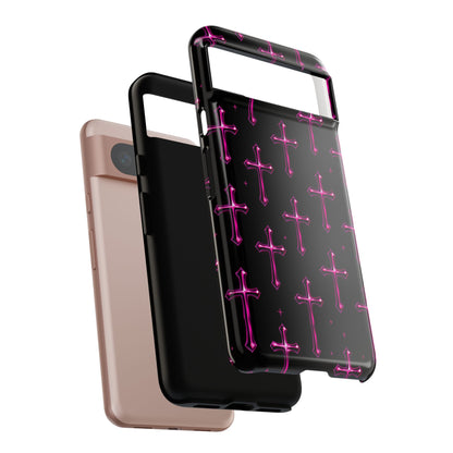 Neon Pink Cross Pattern Phone Case | Tough Protective Case for Iphone, Samsung Galaxy and Pixel