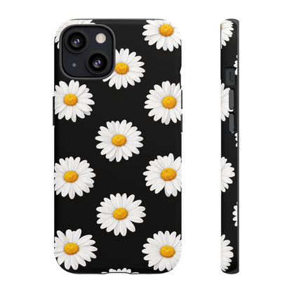 Black Daisy Floral Tough Phone Case – Cute Protective Cover for Iphone, Samsung Galaxy and Pixel